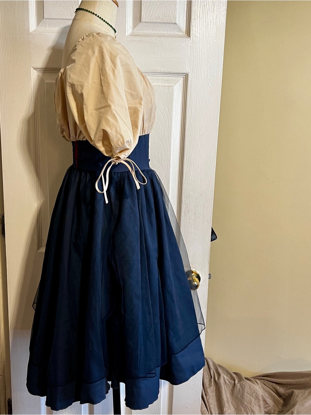 New Women’s Blue Cream Lolita Fairest Coquette Cosplay Milkmaid Retro Dress XS-S - Picture 5 of 11